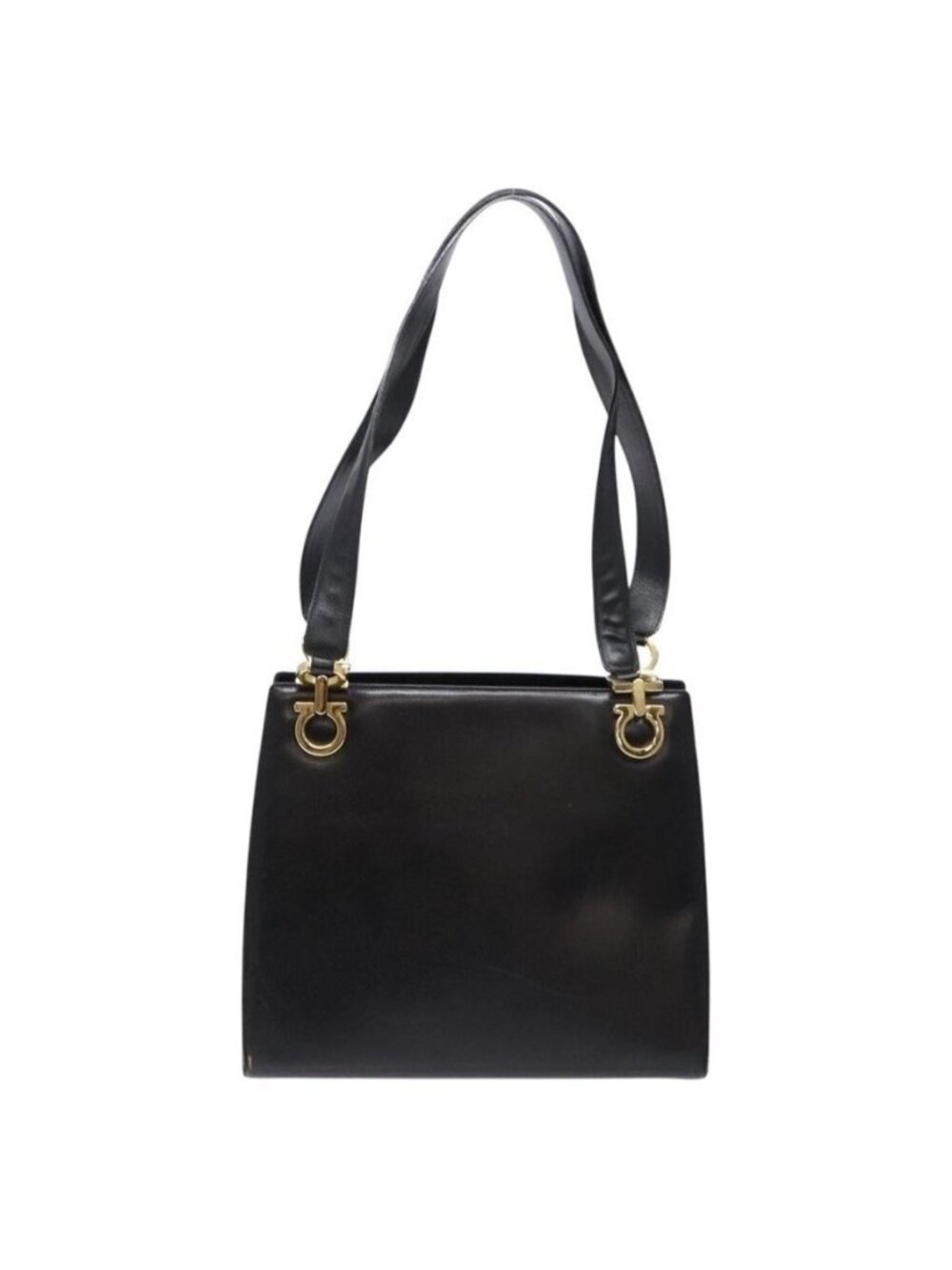 Authentic Salvatore Ferragamo Gancini Shoulder Bag Leather Black Gold - Picture 10 of 16